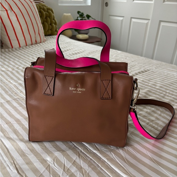 kate spade Handbags - Kate Spade Brown Leather Crossbody Bag with Pink Highlights